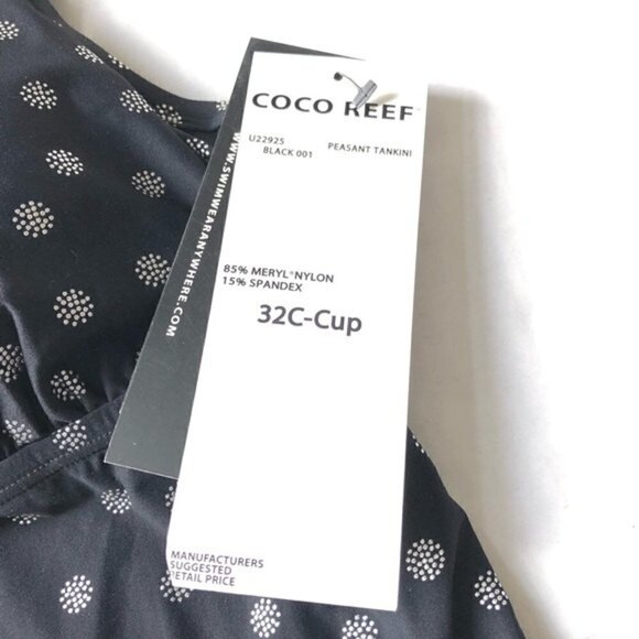 Coco reef tankini swim top polka dot underwire molded bra black & silver 32C - Picture 5 of 9